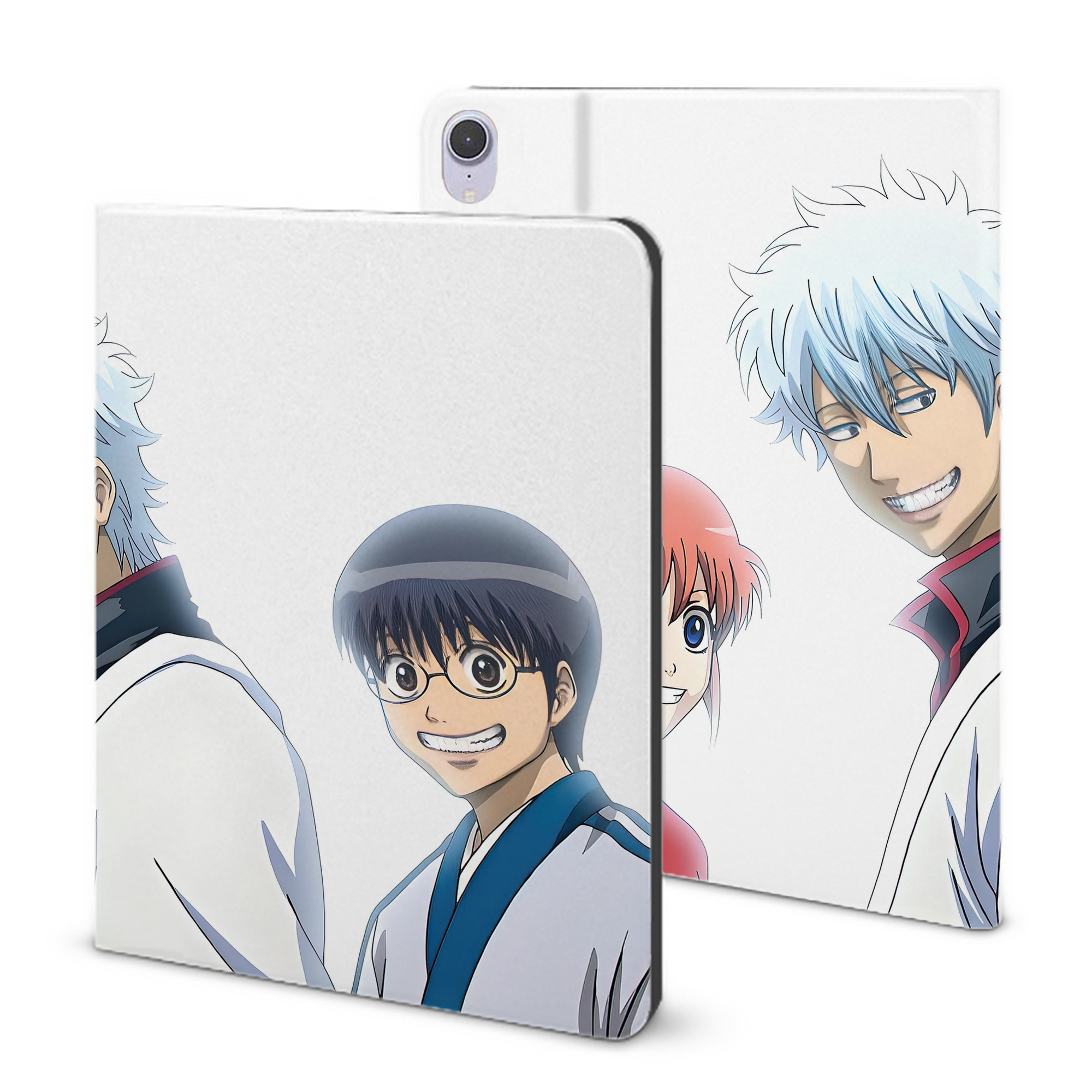 ぎんたま 坂田銀時（さかたぎんとき） 神楽 志村新八（しむら しんぱち） GINTAMA Sakata Gintoki Kagura Shimura Shinpachi IPad ケース ブック型 PUレザー TPU 耐衝撃 軽量 薄型 ペン収納なし 全面保護 IPad 各モデル対応